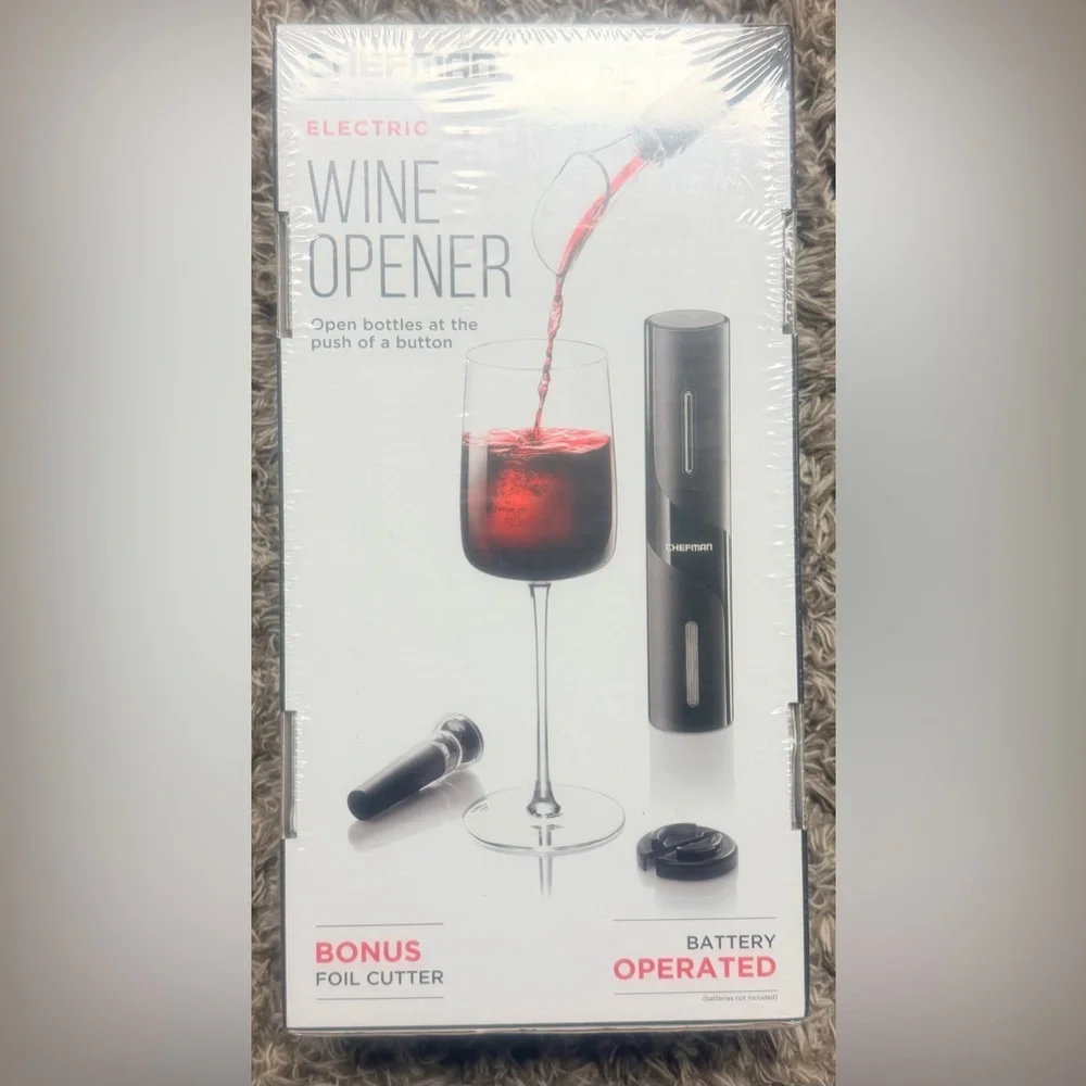 Chefman Electric Wine Opener w/ Foil Cutter, Pourer, Vacuum Stopper - NEW